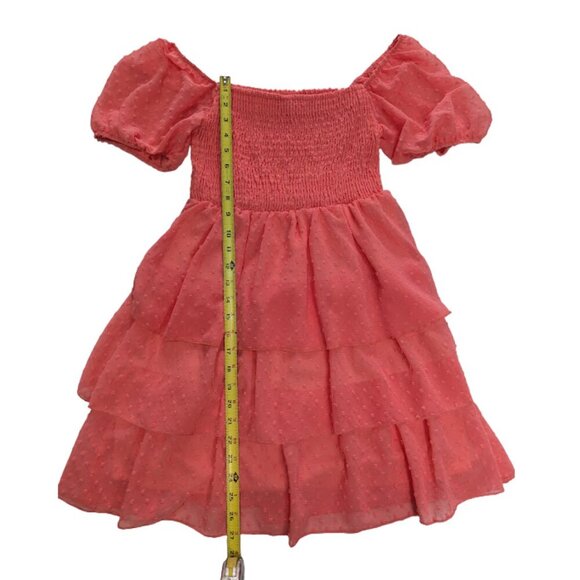 Altar’d State Puff-Sleeve Tiered Swiss-Dot Mini Dress Coral Size Medium - Picture 3 of 7